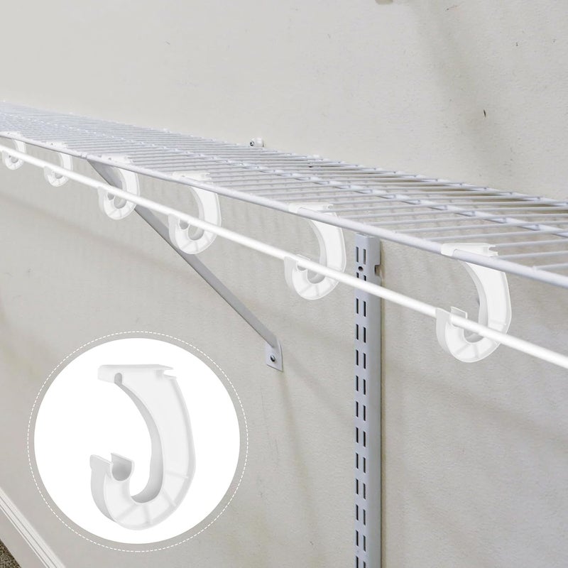 YLOLUL 4Pcs 3/4 Hanging Rod Support White Closet Shelf Rod Holder J-Shaped Closet Brackets for Hanging Clothes Cabinets Storage and Curtain Fixation - Image 3